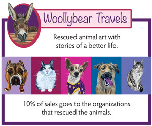 Woolybear Travels rescued animal art with stories of a better life