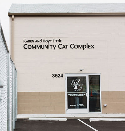 Photo of the exterior of the Karen and Hoyt Little Community Cat Complex.