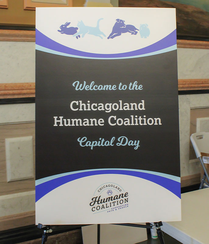 a sign that reads welcome to the chicagoland humane coalition capitol day