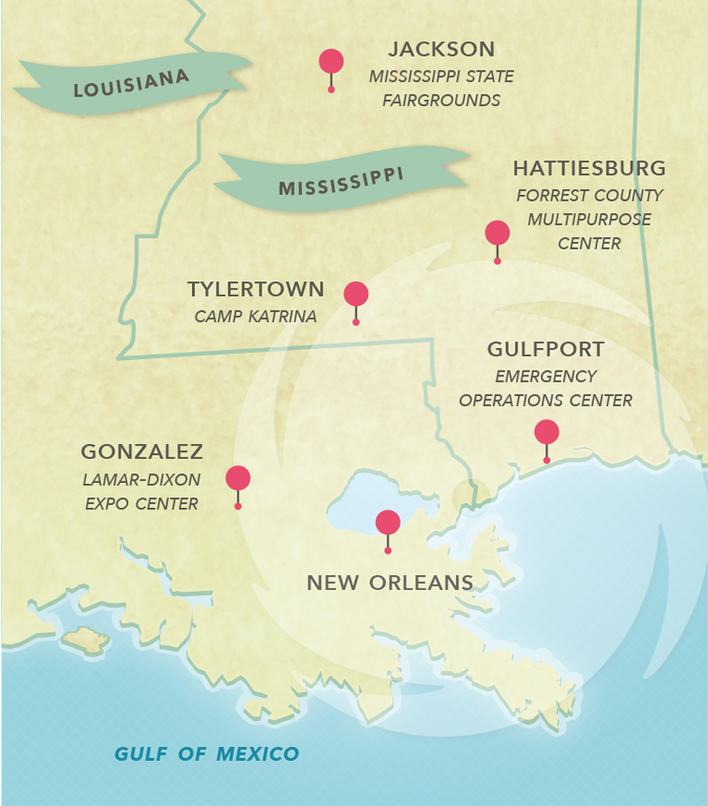 a map of the areas effected by hurricane katrina