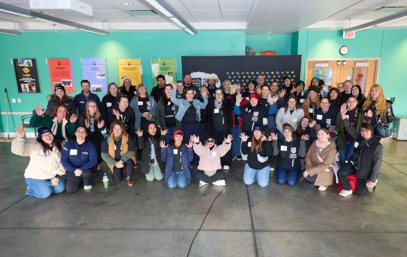Group of volunteers waiving