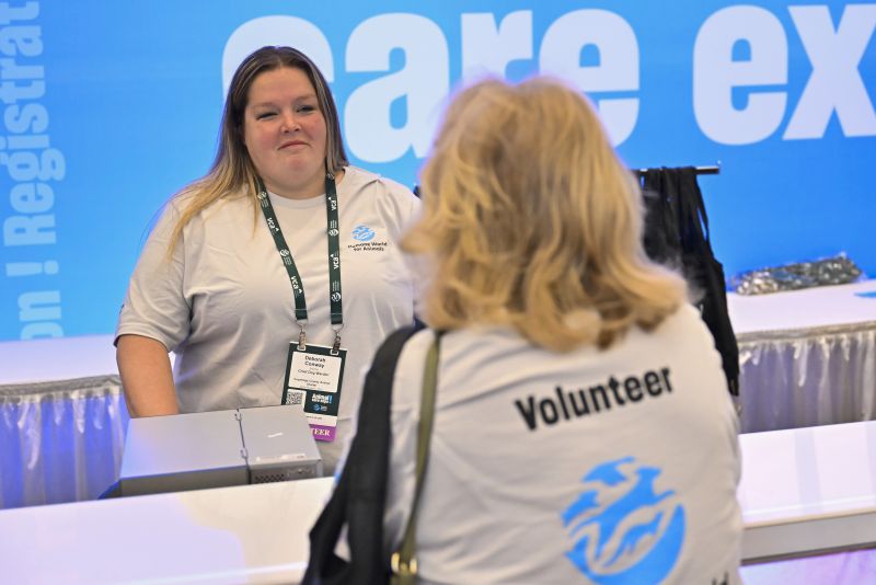 Two volunteers at registration