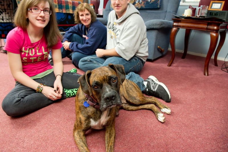 Dog Bella with family