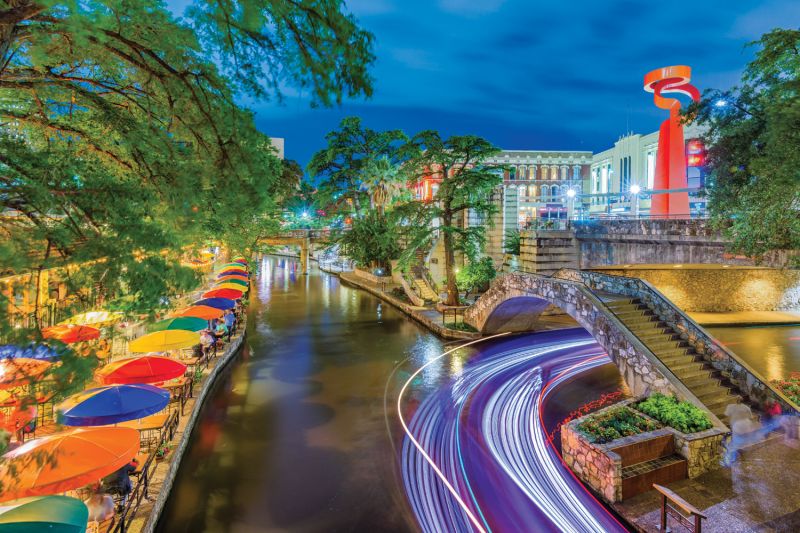 Time-lapsed photo of San Antonio's riverwalk