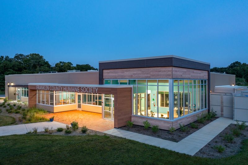 exterior of the franklin county humane society at dusk