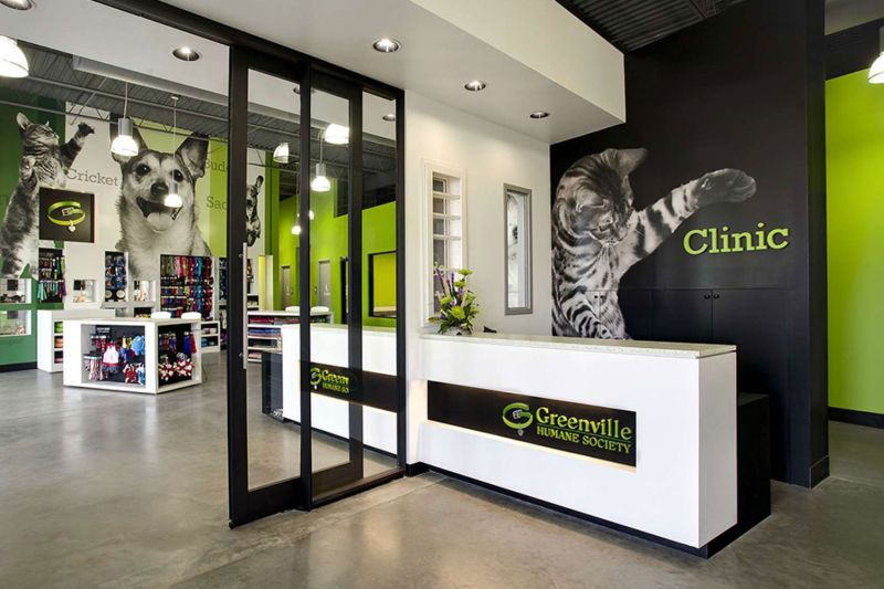 The lobby of the Greenville Humane Society is designed to be a retail destination for animal-lovers