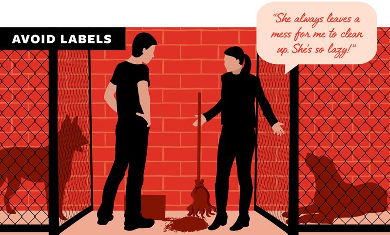 illustration of two people arguing by shelter kennels