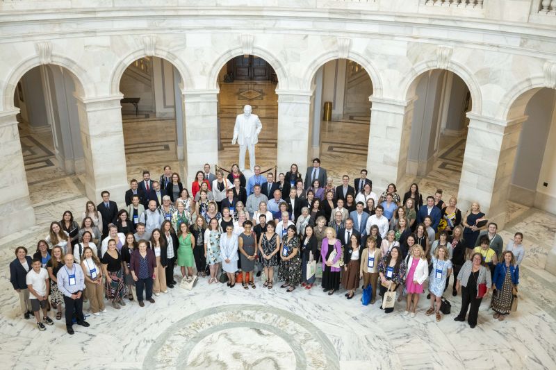 Group of attendees inside the Russell rotunda for Humane Lobby Day