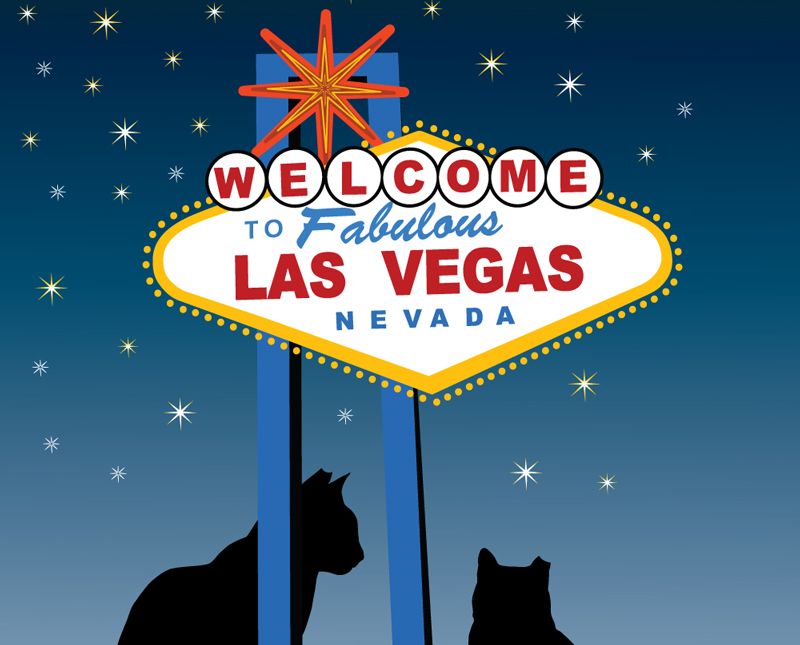 illustration of two cats sitting beneath the Las Vegas side