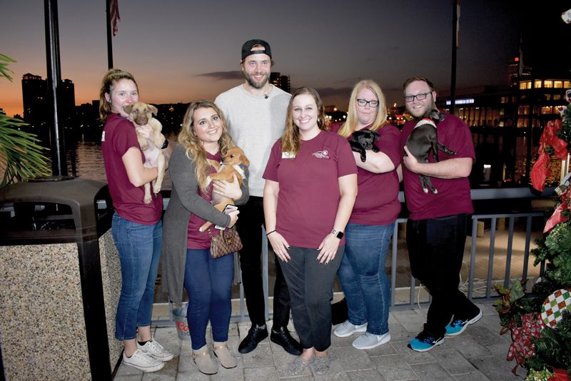 a group of people holding puppies