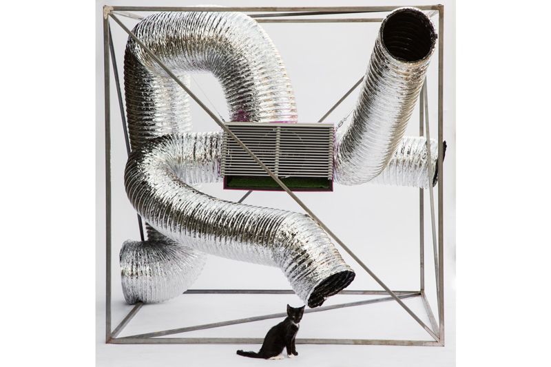 a structure made from HVAC ducts and other materials