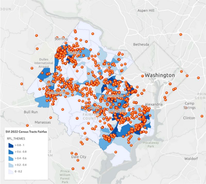 a map showing owner surrenders in fairfax virginia