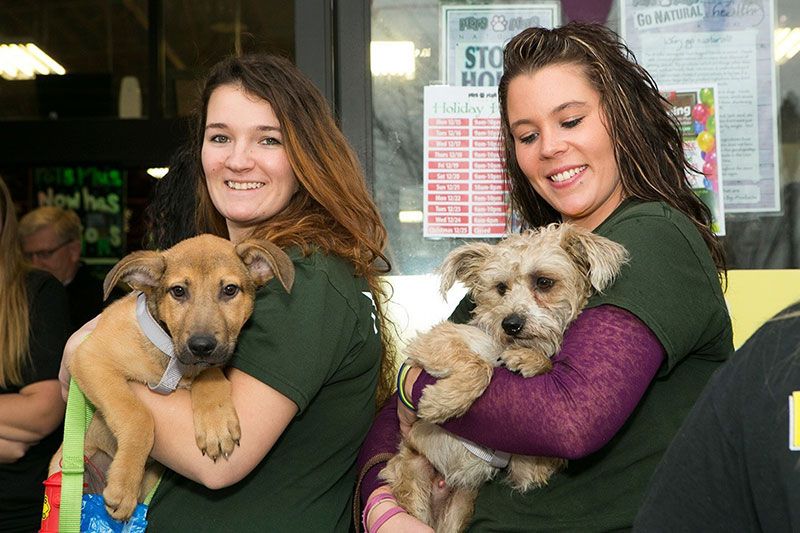 Women holding dogs