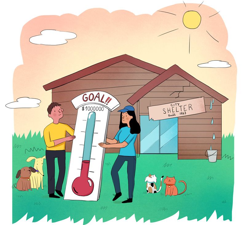 illustration of two people measuring their goal with a thermometer