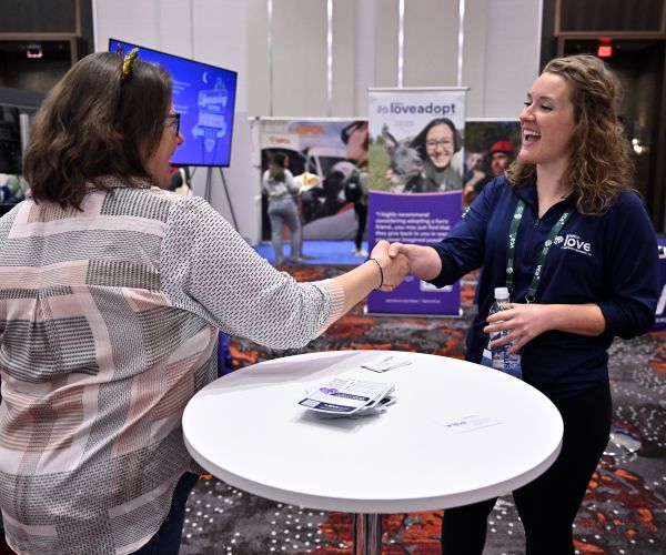 Two women shaking hands