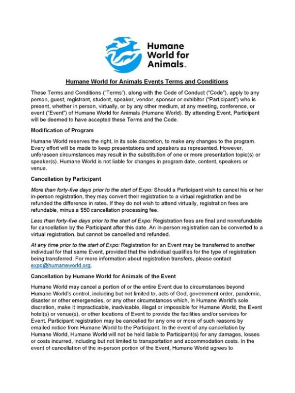 First page of terms and conditions