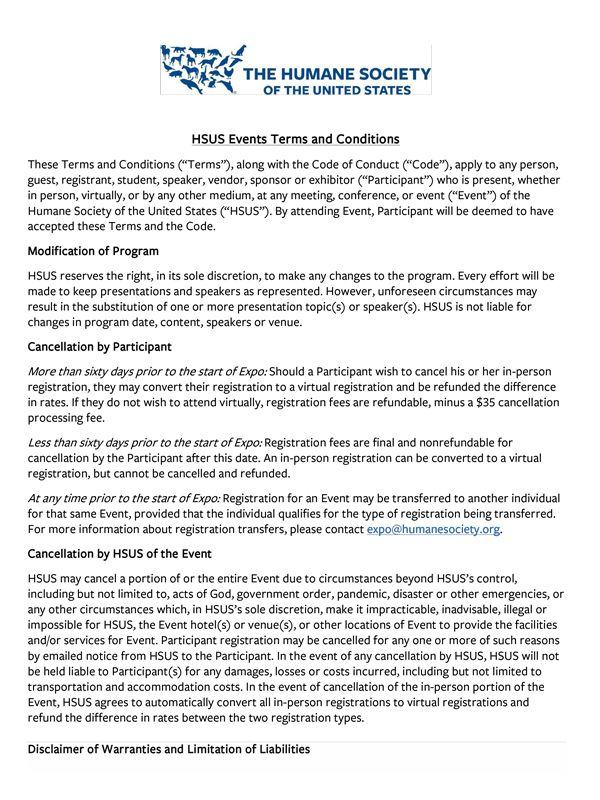 Animal Care Expo 2023 Terms and Conditions