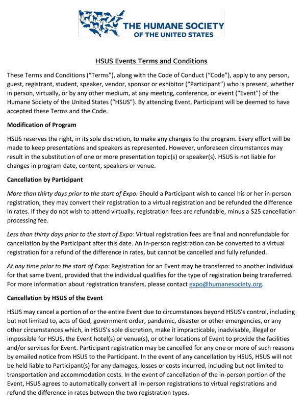 Animal Care Expo 2022 Terms and Conditions