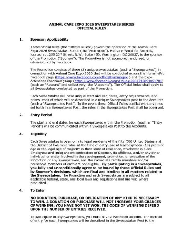 First page of the Expo Sweepstakes rules