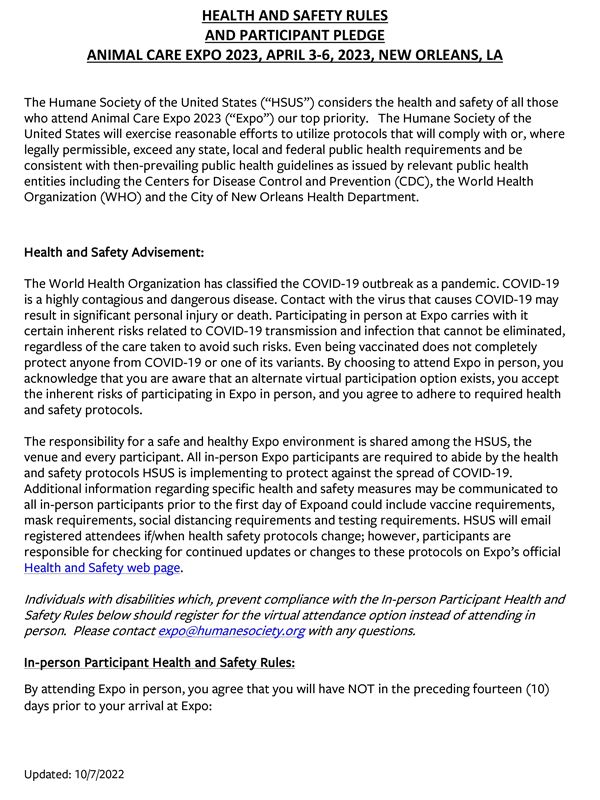 Animal Care Expo Participant Pledge