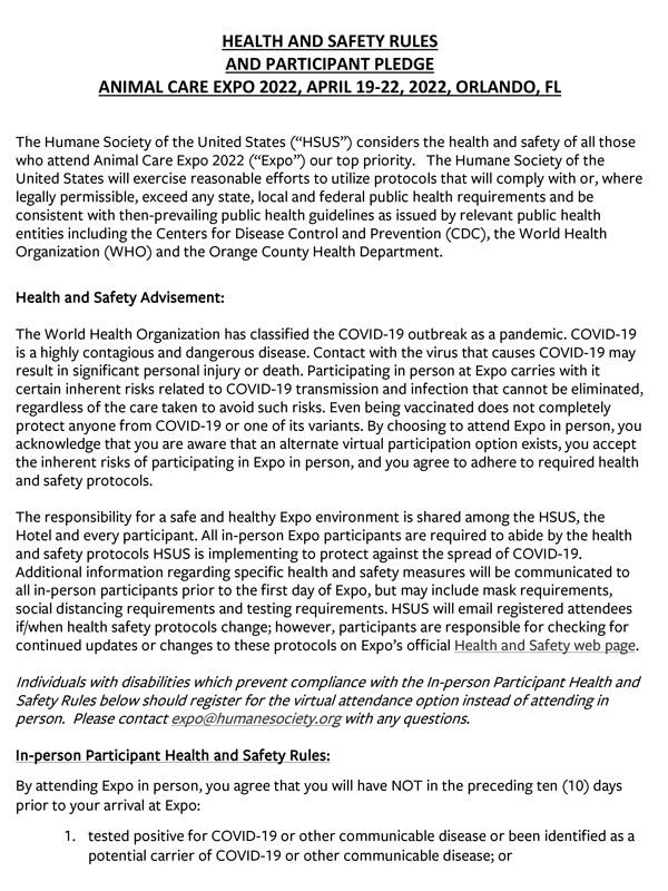 Animal Care Expo Participant Pledge