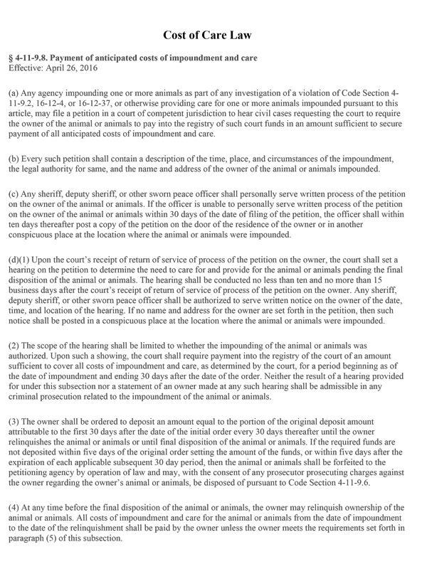 Georgia Cost of Care Law