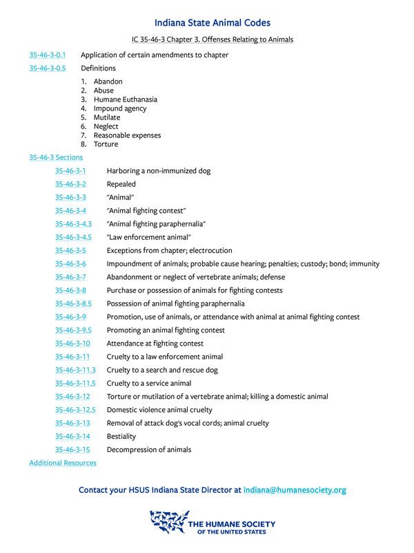 Indiana State Animal Codes