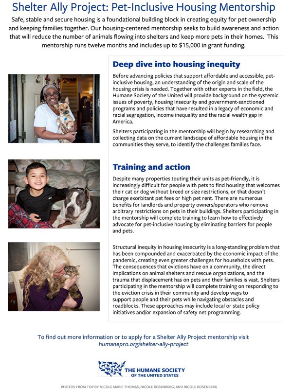 Shelter Ally Project: Pet-Inclusive Housing Mentorship