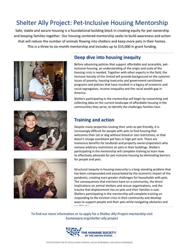 Shelter Ally Project: Pet-Inclusive Housing Mentorship