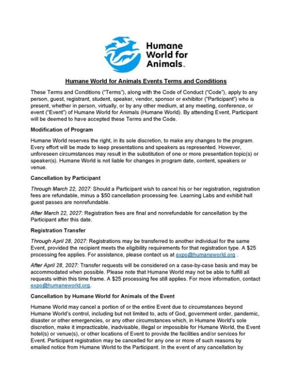 First page of Events terms and conditions