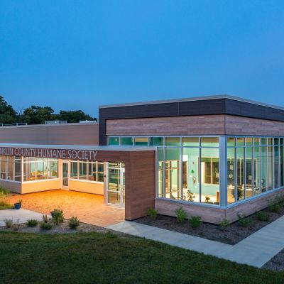 exterior of the franklin county humane society at dusk