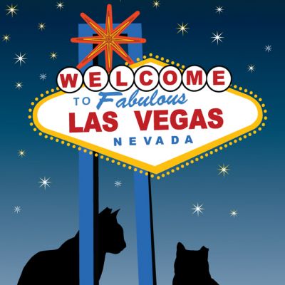 illustration of two cats sitting beneath the Las Vegas side
