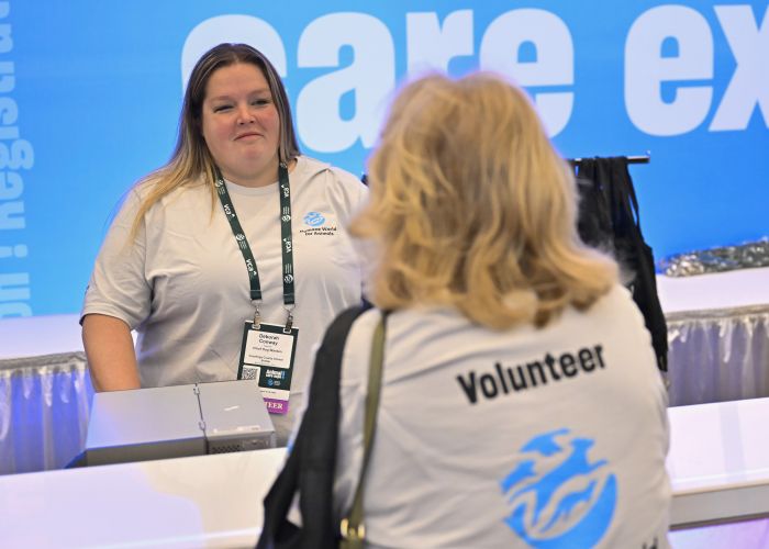 Two volunteers at registration