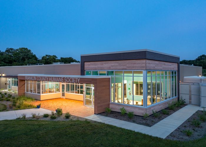 exterior of the franklin county humane society at dusk