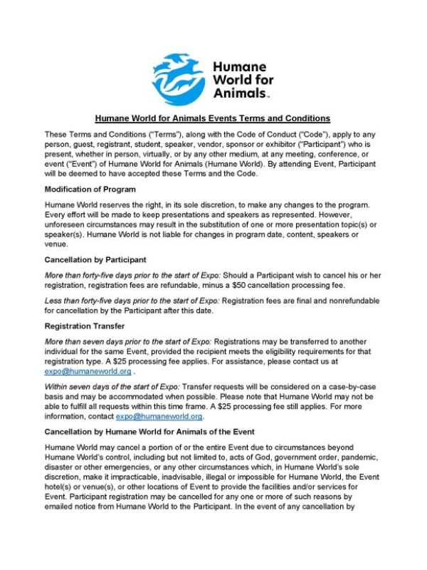 First page of terms and conditions